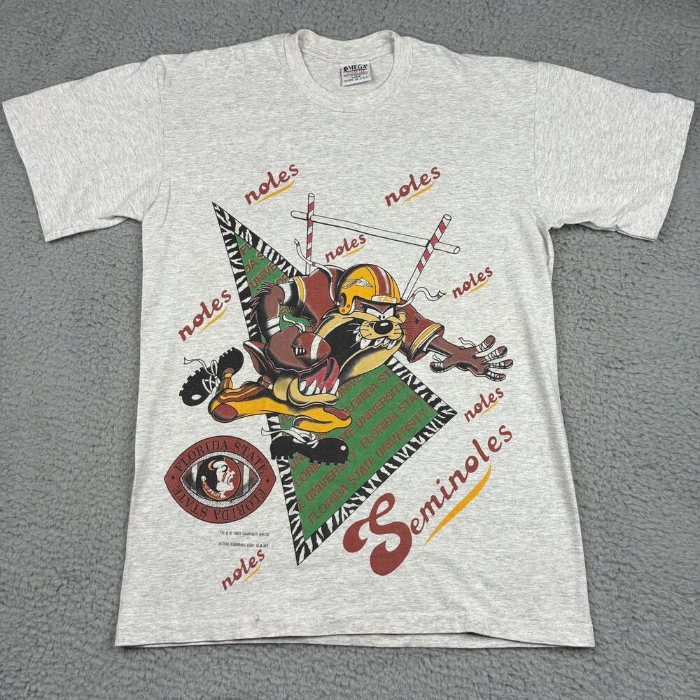 Vintage 90s Tasmanian Devil T-Shirt Men’s L Gray FSU Seminoles NCAA Warner Bros